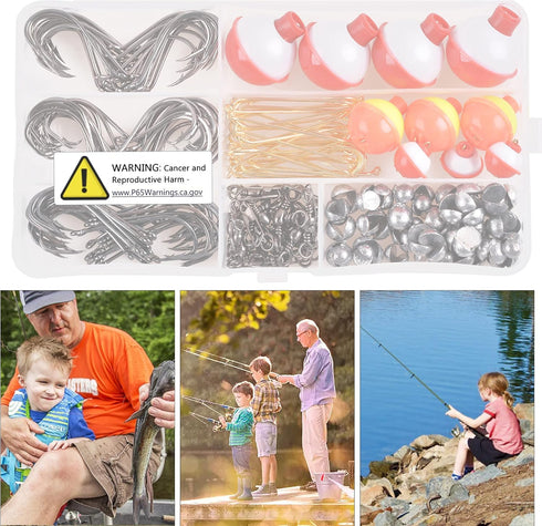 Fishing Hooks Bobbers Tackle Kit, 200pcs Basic Fishing Tackle Box Set Include Fishing Hooks Bobbers Weights Snap Swivels Freshwater Terminal Tackl...