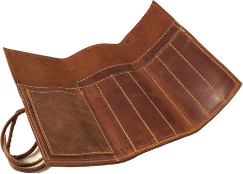 Rustic Genuine Leather Pencil Roll - Pen and Pencil Case - Dark Brown...