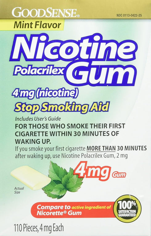 GoodSense Nicotine Polacrilex Uncoated Gum 4 mg (nicotine), Mint Flavor, Stop Smoking Aid; quit smoking with nicotine gum, 110 Count...
