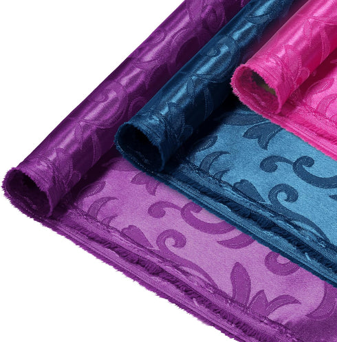 Jacquard Satin Fabric by The Yard - 60 Inch Wide, Shiny Brocade Purple Fabric Smooth & Floral Damask Fabric for DIY Decorations, Craft, Wedding Dr...