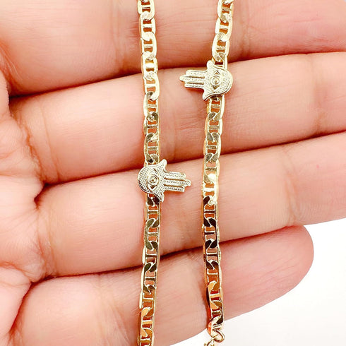 LESLIE BOULES Elegant 18K Gold-Plated Anklet with Three Hamsa Hands - Symbols of Protection and Good Luck...