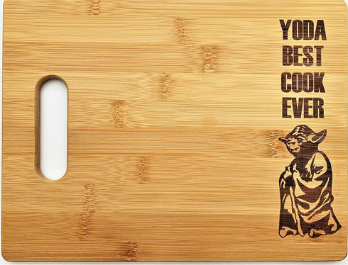 Yoda Best Cook Ever 8.5"x11" Engraved Bamboo Wood Cutting Board with Handle Star Wars Gift charcuterie butter board...