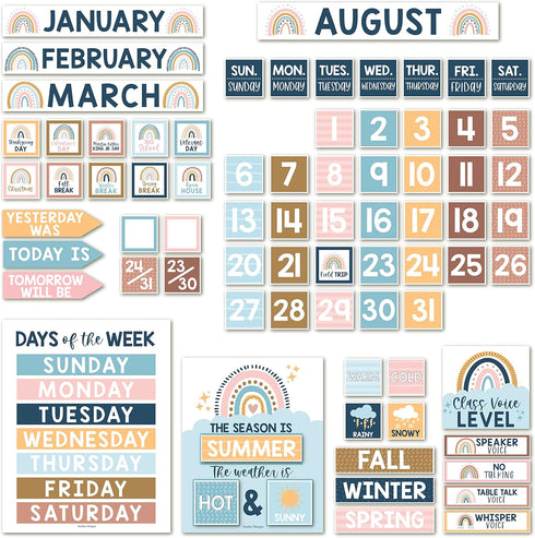 Hadley Designs Boho Calendar For Classroom Elementary Classroom Must Haves - Classroom Calendar Set Bulletin Board Sets For Teachers, Bulletin Boa...