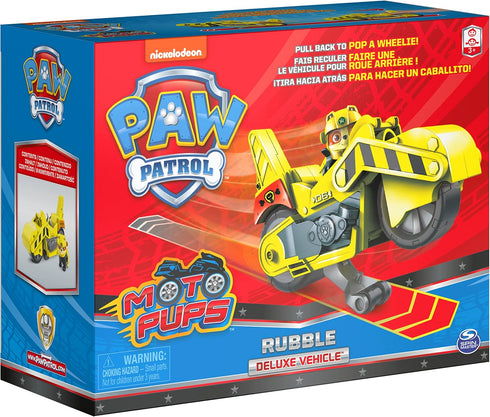 Paw Patrol, Moto Pups Rubble’s Deluxe Pull Back Motorcycle Vehicle with Wheelie Feature and Toy Figure...