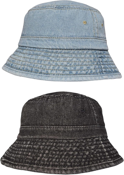 TSSGBL 2 Pack Cotton Denim Bucket Hats Vintage Washed Packable Summer Trendy Beach Travel Sun Caps for Women Men...