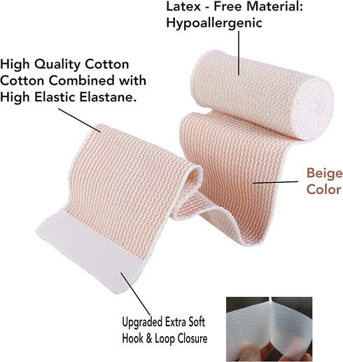 HOSPORA Latex-Free Compression Cotton Elastic Bandage, 4 Inch with Hook and Loop Closure(Pack of 5)...