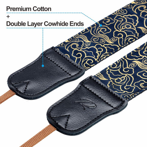Padwa Lifestyle Camera Strap - 2" Wide with Double Layer Cowhide Head,Vintage Ukiyo E Style Auspicious Cloud Pure Cotton Camera Shoulder Straps,Ad...