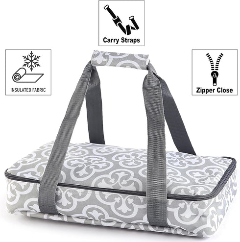 The Lakeside Collection Carrier for Casserole or Slow Cooker - Gray Damask Casserole...