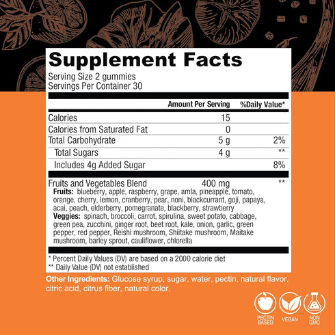 COUNTRY FARMS Fruits and Veggies Gummies, with Over 40 Farm Fresh Fruits & Vegetables, Packed with Powerful Antioxidants, (Spirulina, Blueberry, M...