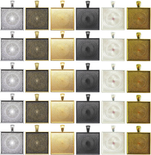 WAY DENG Pendant Tray Jewelry Making Charm Set of 30 Mixed Lots Metal Alloy Bezel Frame Square Base Settings Inner 25mm...