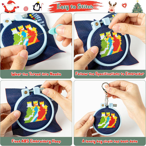 WATINC 9Pcs Jesus Embroidery Kit for Kids, DIY Keychain with Christmas Patterns Needlepoint Starter Kits, Stamped Cross Stitch Craft Supplies for ...