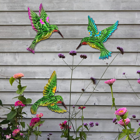 Yardancer Hummingbird Wall Art Decor 3pcs, Metal Hummingbird Decor Hanging for Bathroom Bedroom Living Room Kitchen Terrace -Wall Sculpture Art, H...