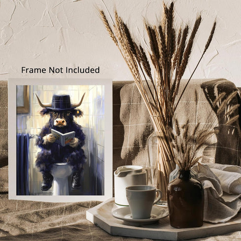Posterizer 1 pcs-funny cute highland cow reading on toilet 2-Bathroom Restroom Art-Art for Animal Lovers-Decor for Home & Office- unframed wall ar...