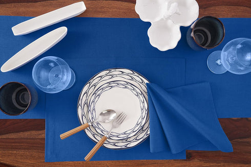 Solino Home Cotton Linen Placemats Set of 4 - Blue Placemats 14 x 19 Inch - Machine Washable Table Mats for Summer - Dru...