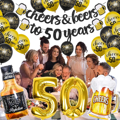 50th Birthday Decorations, Black Gold 50 Year Anniversary Decorations, Cheers To 50 Years Banner, Fifty Sign Latex Balloon 50 Gold Balloon Cheers ...