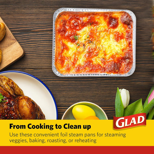 Glad Disposable Aluminum All Purpose Pans in Red, White & Blue Stars, 3ct with Lids - Printed Colorful Foil Steam Pans - 12.5” x 10.2” x 2.16” Alu...