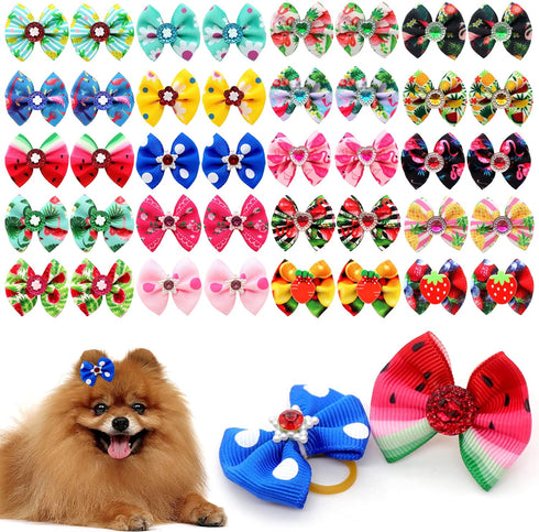 40PCS Christmas Dog Bows Cute Puppy Dog Small Bowknot Hair Bows with Rubber Bands Small Dog Hair Bowknot Pet Hair Accessories Pet Grooming Accesso...