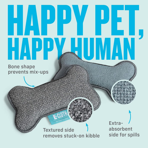 E-Cloth Pet Bowl Scrubber - Bone-Shaped Pet Bowl Cleaning Scrubber, Reusable, 100 Wash Guarantee - 2 Pack...