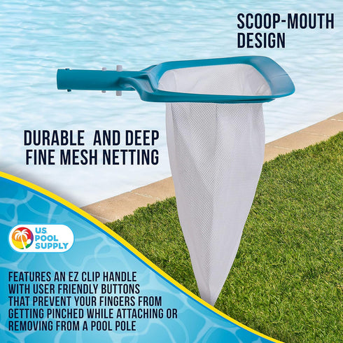 U.S. Pool Supply Professional 17" Swimming Pool Leaf Rake with Deep 13" Net Bag - Durable Fine Mesh Netting, EZ Clip Handle - Fast Cleaning, Debri...