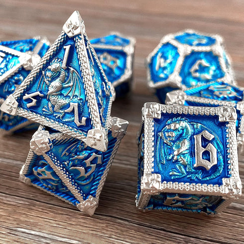 AUSTOR 7-Die Metal DND Dice Set Dungeons and Dragons Dice with Box Roll Playing Game Dice Polyhedral Dice D20 D12 D10 D% D8 D6 D4 Metal Dice for P...