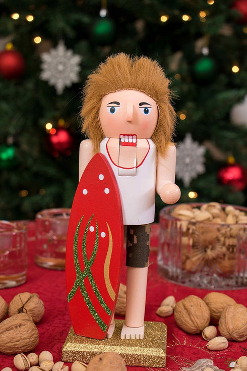Clever Creations Surfer 10 Inch Traditional Wooden Nutcracker, Festive Christmas Décor for Shelves and Tables...
