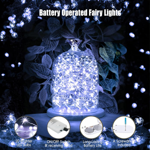 6 Pack Fairy Lights Battery Operated Mini String Lights with Timer 2PCS Remote 6.5ft 20LED Cool White Firefly Lights Waterproof Silver Wire Twinkl...