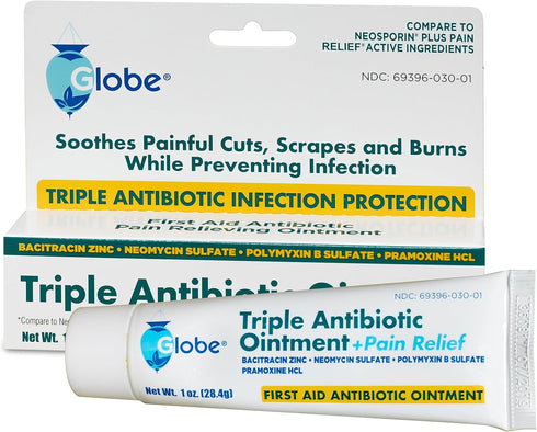 Globe Triple Antibiotic + Pain Relief Dual Action Ointment 1oz | First Aid Antibiotic | Soothes Pain, Cuts, Burns and Scrapes | 24 Hour Infection ...
