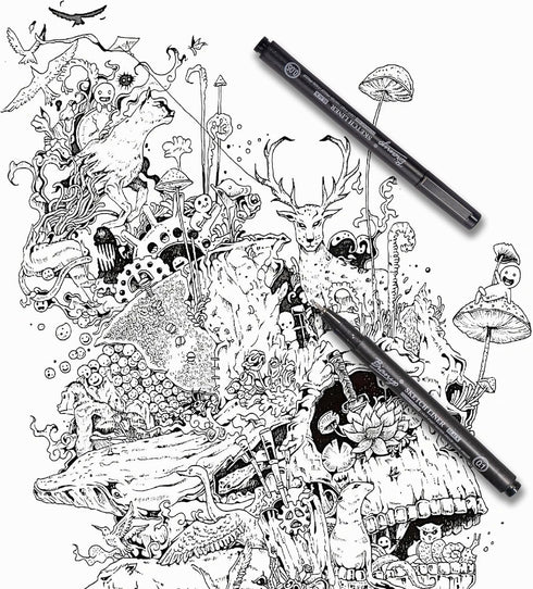 Bianyo Black Art Pen Set - 12 Assorted Sizes Fine Line Drawing, Upgraded Pigment Ink, Water-Resistant Archival Pens for Artists, Crafters, and Jou...