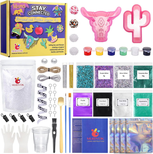 MUBYOK M139 57PCS Car Freshies supplies starter kit, DIY Freshie Making kit with Unscented Aroma Beads,Freshies Silicone Molds and Accessories (Ma...