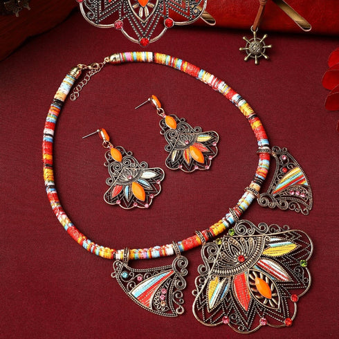 Bohemian Jewelry Set for Women - Colorful Resin Bib Necklace and Earrings, Ethnic Style Statement Jewelry for Weddings, Parties, and Everyday Wear...