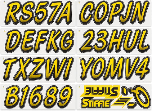 STIFFIE Whipline Yellow/Black 3" Boat & PWC Registration Decals • Numbers Letters Stickers...