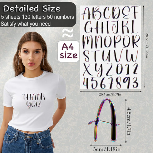 5 Sheets 180 Pcs Iron on Letters and Numbers, Iron on Transfers for Clothing, Shirts, Bags, Vests, Hats, Backpacks and Others, DIY Personal Letter...