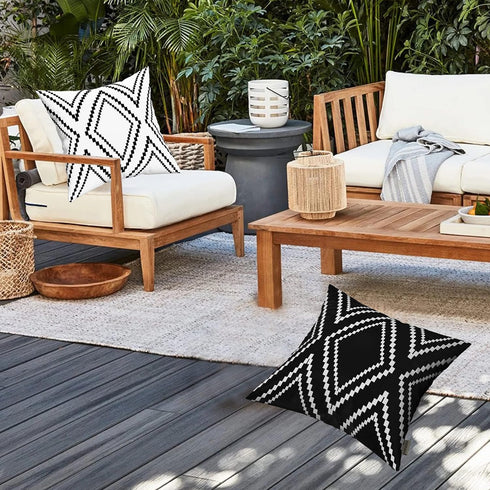 Outdoor Pillow Covers Set of 2, Waterproof Boho Throw Pillow Covers Geometric Pillow Cases for Patio Garden, 20 X 20 Inches (White More, 20x20 Inc...