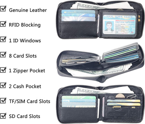 EE Men's Leather Zipper Wallet RFID Blocking Zip Around Wallet Bifold Multi Card Holder Purse black2...