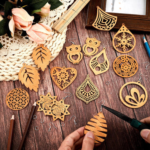 182 Pieces Wooden Dangle Earring Making Kit, Include 32 Pieces African Wood Drop Earring Pendant Unfinished Earrings Wood Charms with 100 Jump Rin...