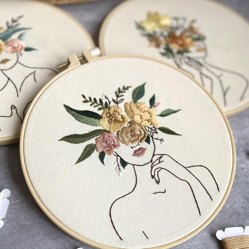Harimau 3 in Beginner Embroidery Kit,Floral Plant Pattern,Cross Stitch Kits , Including Stamped Embroidery Cloth with 3 Embroidery Hoops, Color Th...