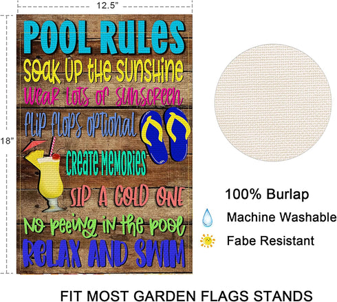 Pool Rules Garden Flag Vertical Double Sided Burlap Spring Summer Yard Outdoor Decor Home Decor (12.5 x 18, Pool Rules)...