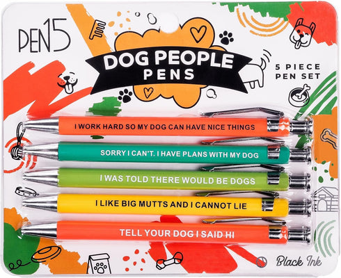 MilkToast Brands Funny Dog People Pens, A snarky gag gift set for pet owners or coworkers, Black ballpoint pens...