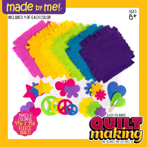 Made By Me Easy to Knot Quilt Making Kit by Horizon Group USA, No Sewing, No Cutting, 59 in. x 39 in. Fleece Blanket, Pre-Cut Squares & Felt Decal...