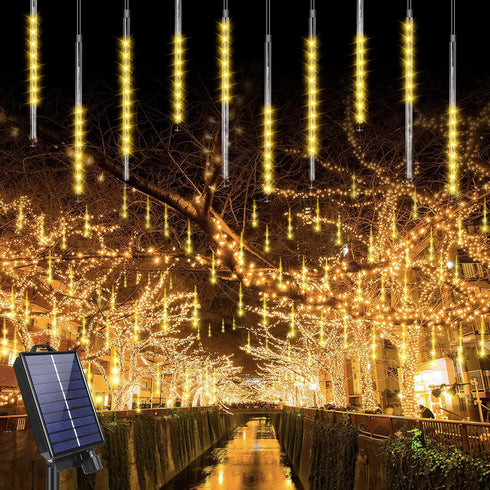 Blingstar Meteor Shower Lights, Upgraded 16 Inch 10 Tubes 360 LED Falling Rain Lights, Warm White Solar Meteor Lights, Outdoor Christmas Decoratio...