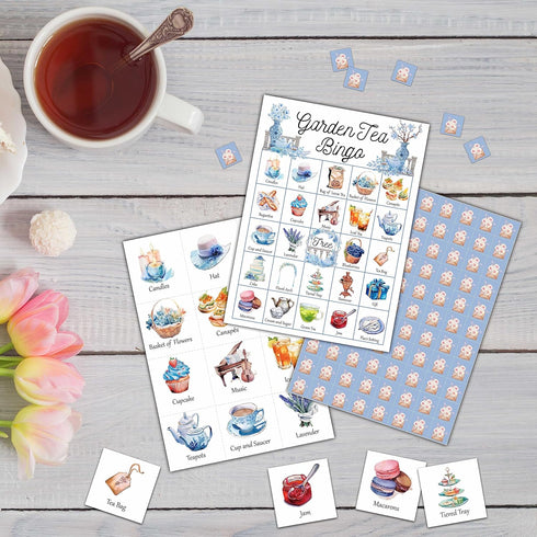 Garden Tea Bingo Game - Tea Party Bingo Card - 24 Players Bingo Game Set Indoor Outdoor Activities - Tea Party, Bridal Shower, Birthday Party Favo...