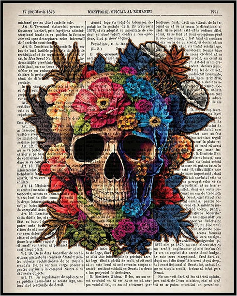 Posterizer 1 pcs-Flower Skull Gothic Anatomy Dictionary Print-Abstract & Modern Art-Fantasy & Fiction Art-Gift for Steampunk or Goth Fans-Living R...