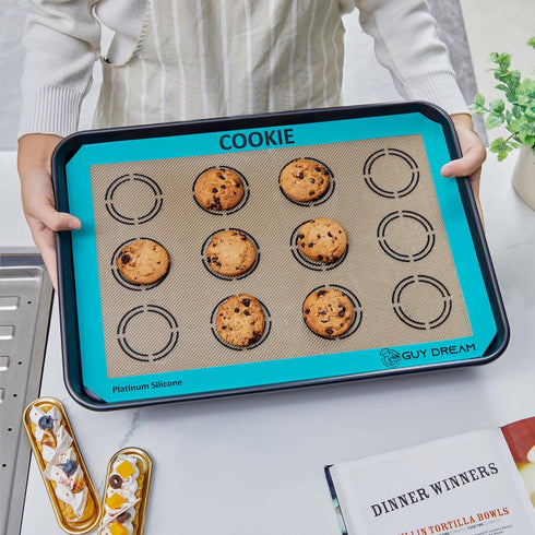 GUYDREMAT 4 Pack Silicone Baking Mat Sheets Set, Easy Clean &Non-Stick Food Grade Reusable Baking Mats, 1 Half Sheet Cookie mat + 1Half Sheet Maca...