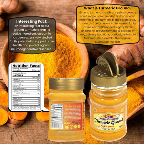 Rani Turmeric (Haldi) Root Powder Spice, (High Curcumin Content) 3oz (85g) PET Jar ~ All Natural | 100% Pure, Salt Free | Vegan | Gluten Friendly ...