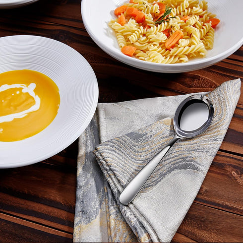 KEAWELL Premium 7.3 Inches Soup Spoons with Hook Handle, Set of 4, 18/10 Stainless Steel, Deep Bowl, Perfect for Ramen, Pho, Miso, Dumplings, Nood...