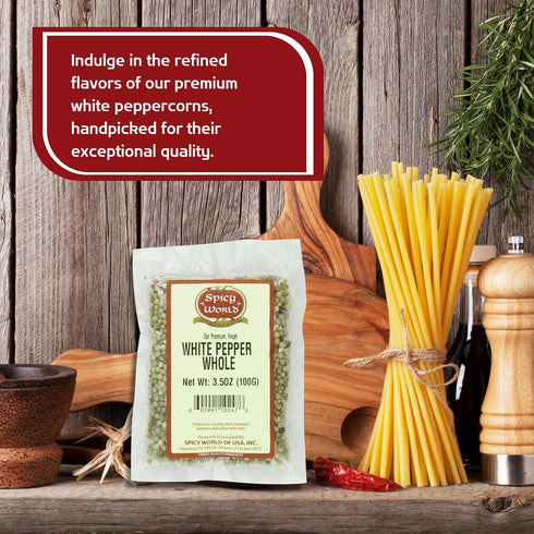 Spicy World Whole White Pepper 3.5 Ounce | 100% Natural & Pure | White Peppercorns | Peppercorn for Grinder Refill | Premium Quality White Pepperc...