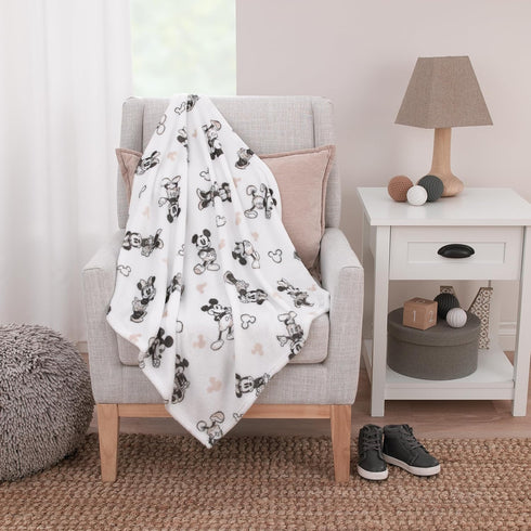 Disney Mickey and Minnie Mouse Black and White Super Soft Baby Blanket...