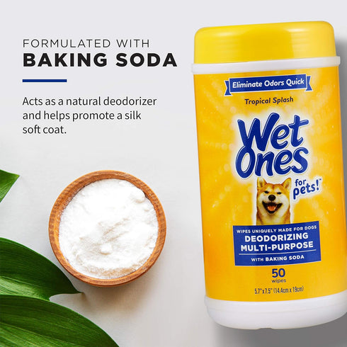 Wet Ones for Pets Deodorizing Multi-Purpose Dog Wipes With Baking Soda | Dog Deodorizing Wipes For All Dogs in Tropical Splash Scent, Wet Ones Wip...