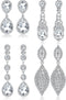 Jstyle 4 Pairs Clip on Earrings for Women Rhinestone Crystal Wedding Earrings Elegant Silver Teardrop Drop Dangle Clip on Earrings for Bride Bride...