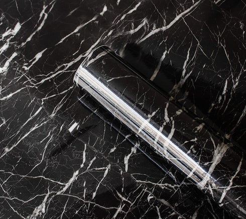 RANRAN Marble Contact Paper Granite Black Roll Self Adhesive Peel and Stick Wallpaper for Kitchen Countertop Cabinet Furniture Waterproof PVC Remo...
